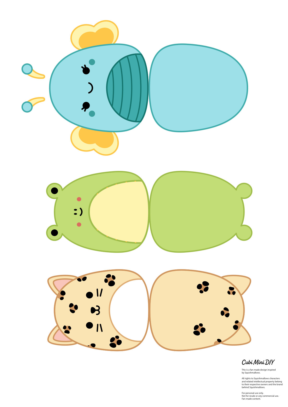 Paper Squishmallows template · six designs